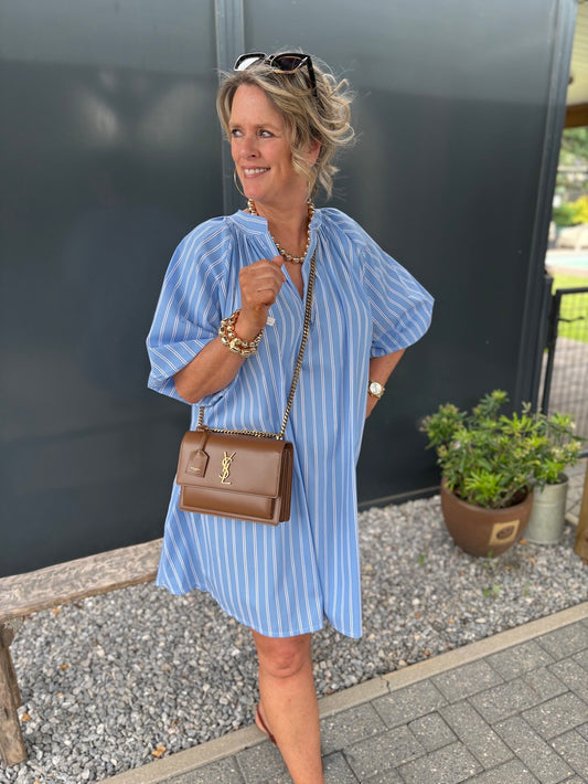 Jurkje pofmouw blauw gestreept