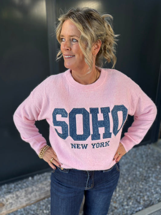 Trui SOHO roze met jeansprint