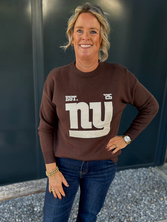 Trui fijn gebreid met applicatie new york