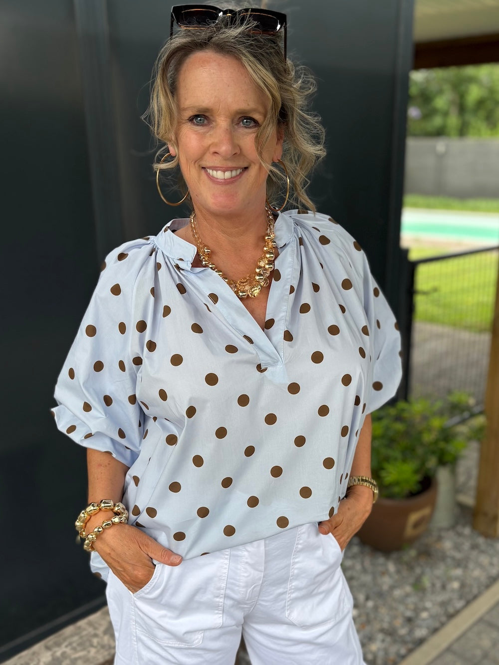 Blouse polka dot blauw