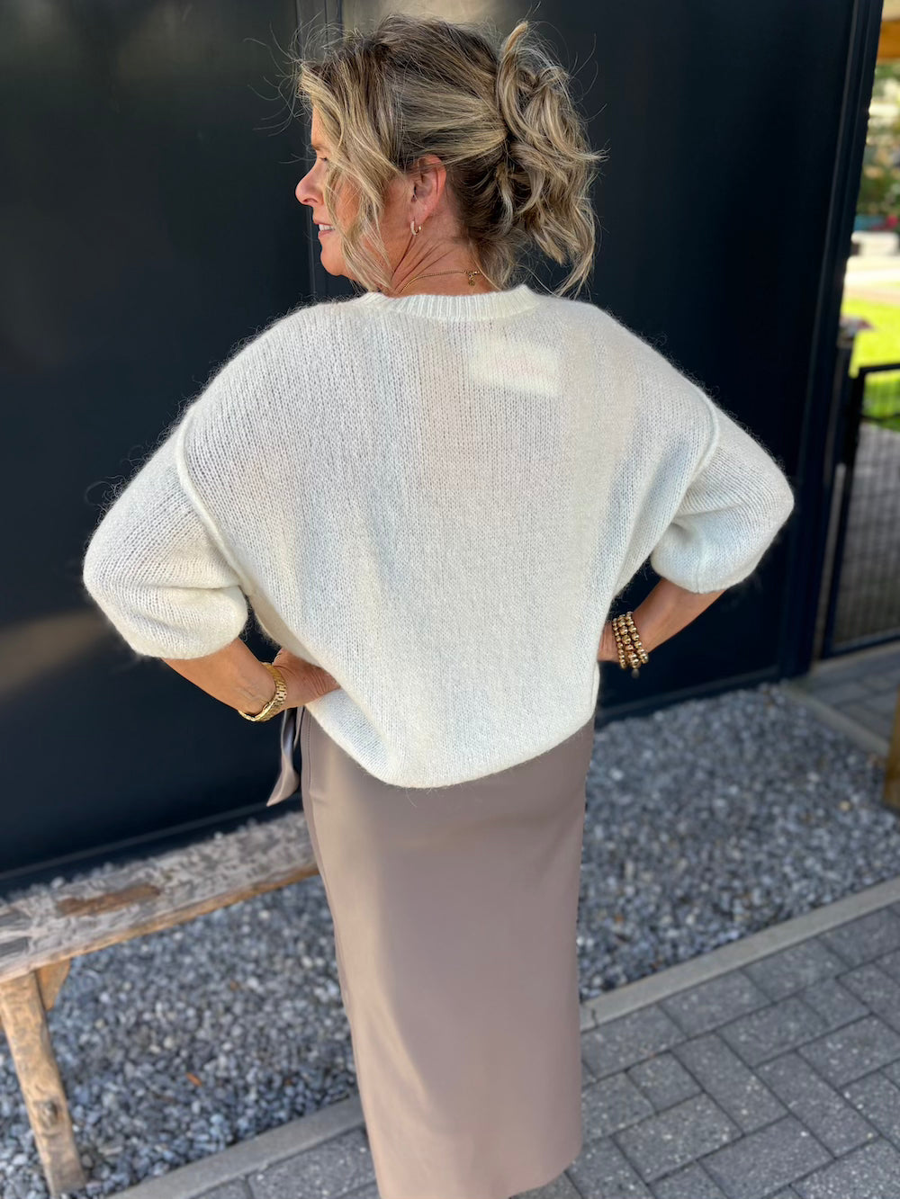 Rok vegan leather met strik taupe