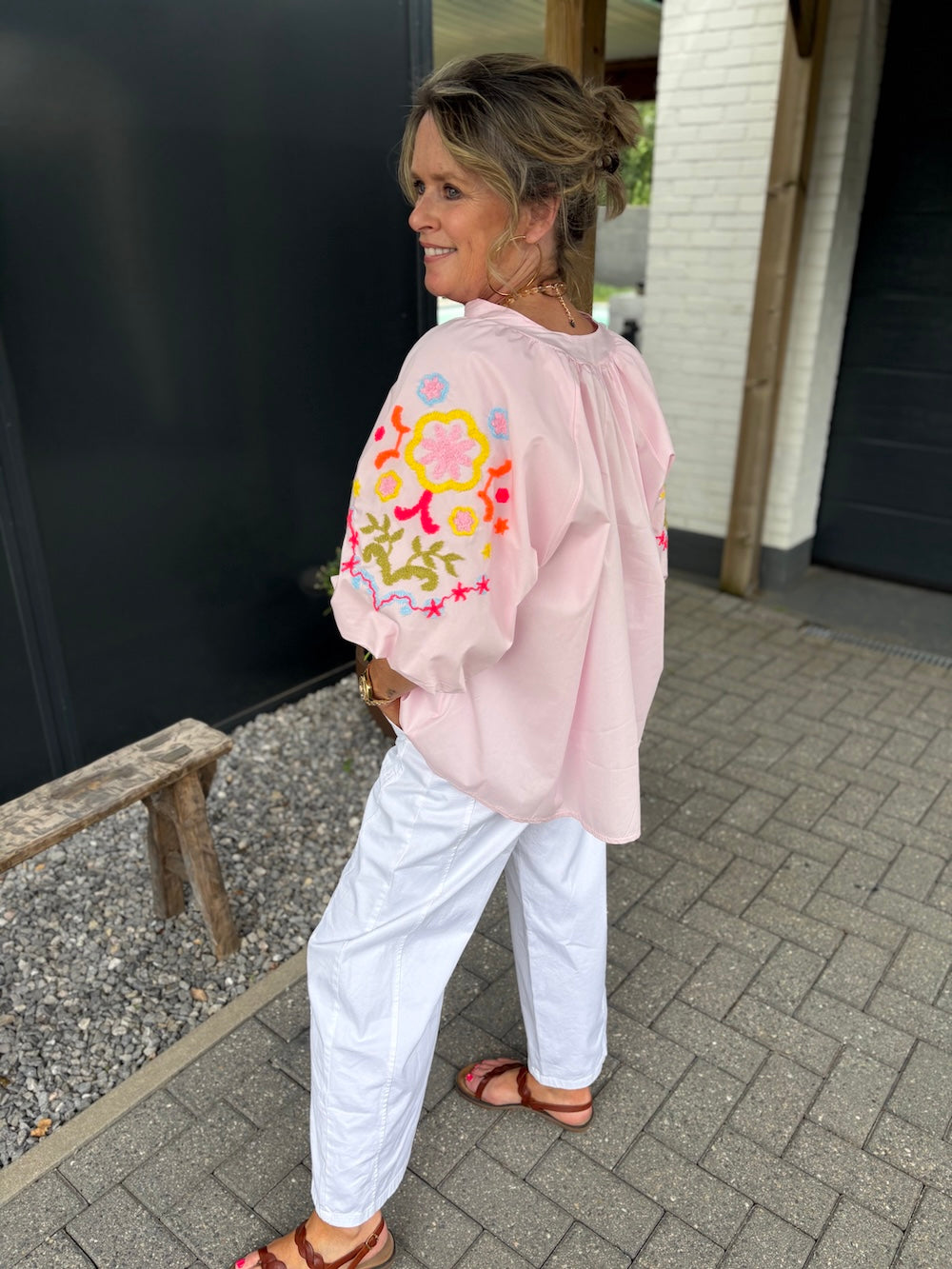 Blouse met pofmouw met bloemen