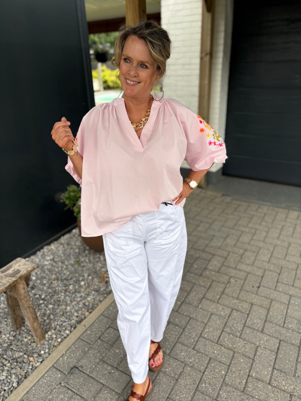 broek elastische taille wit