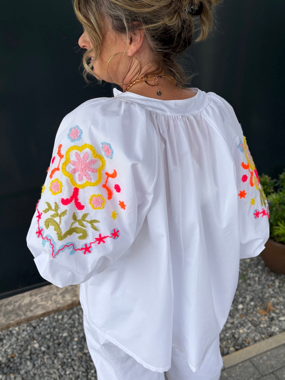 Blouse met pofmouw met bloemen