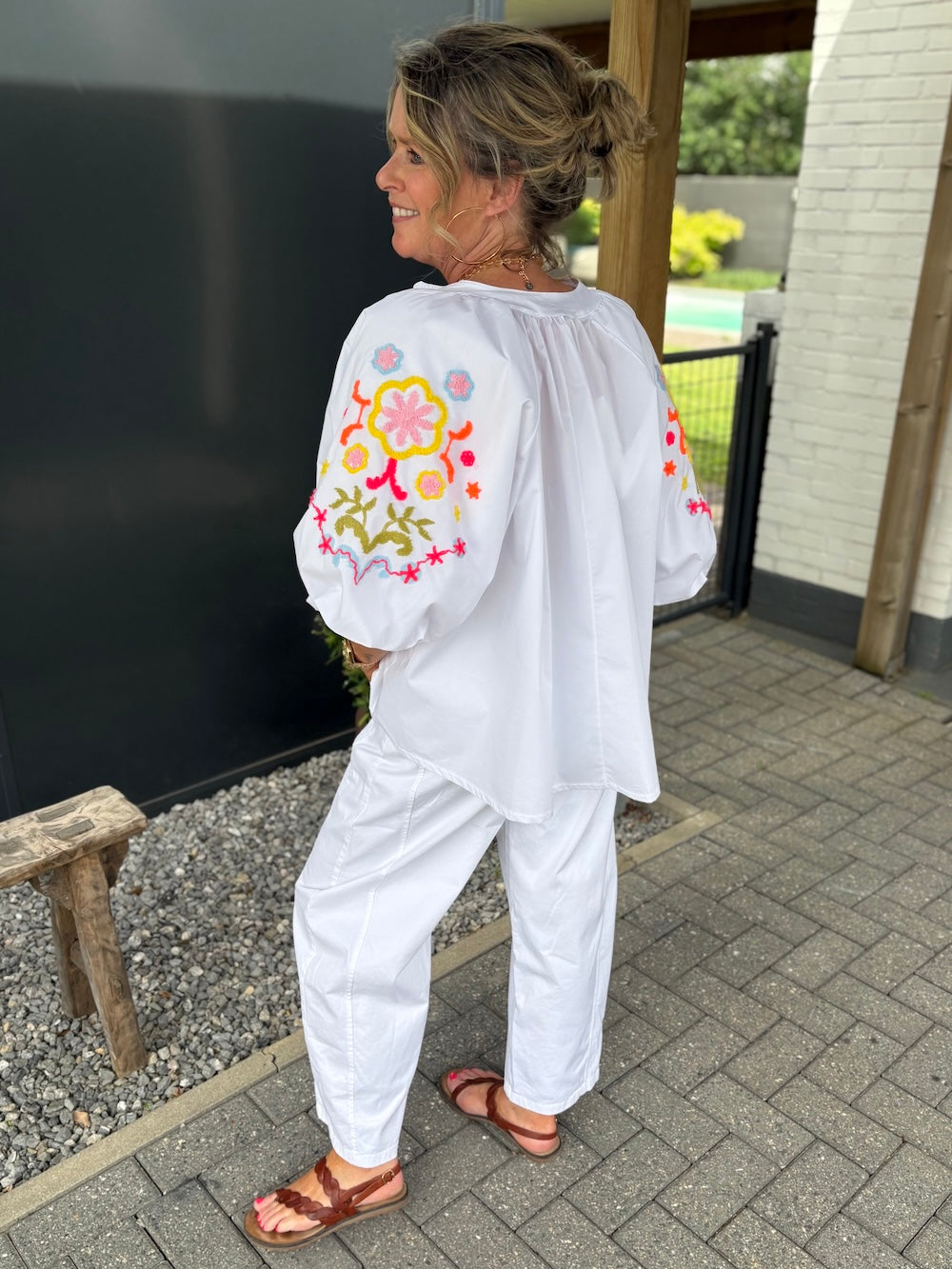 Blouse met pofmouw met bloemen
