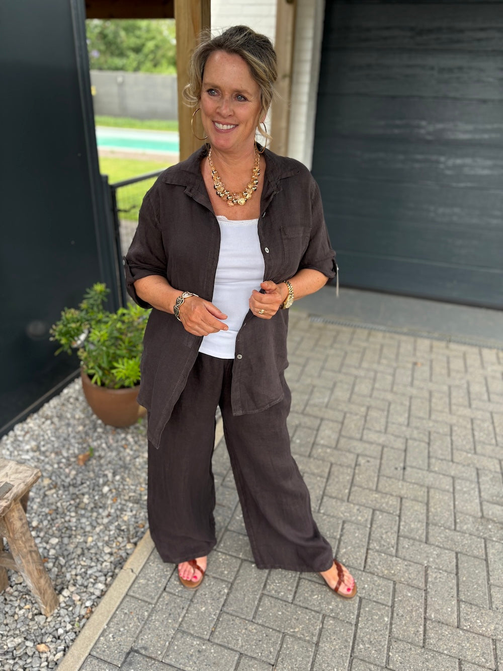 Linnen set bruin