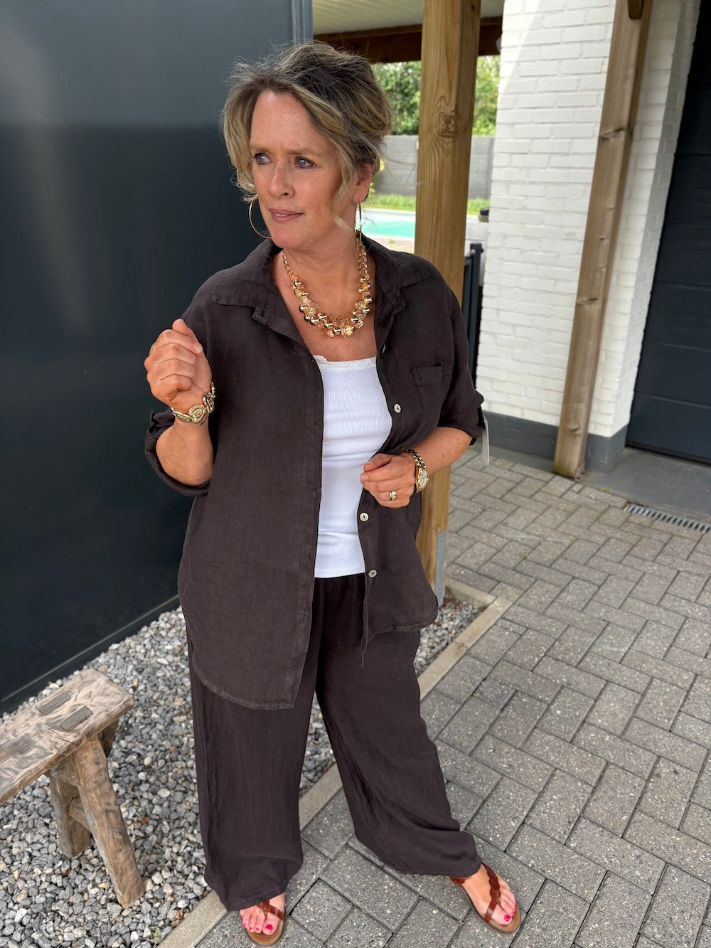 Linnen set bruin