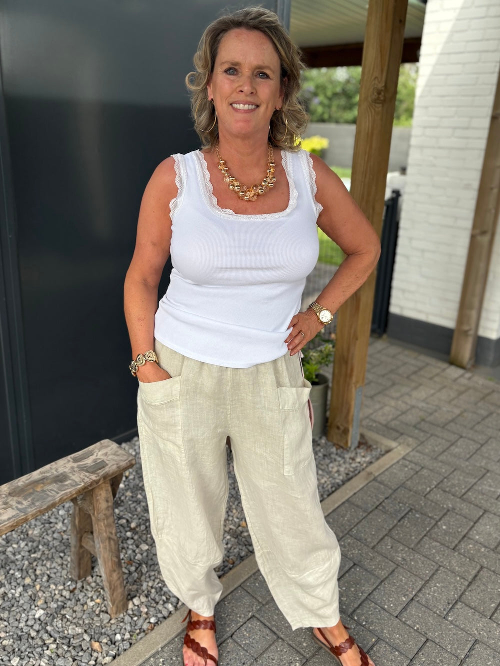 linnen ballonbroek beige