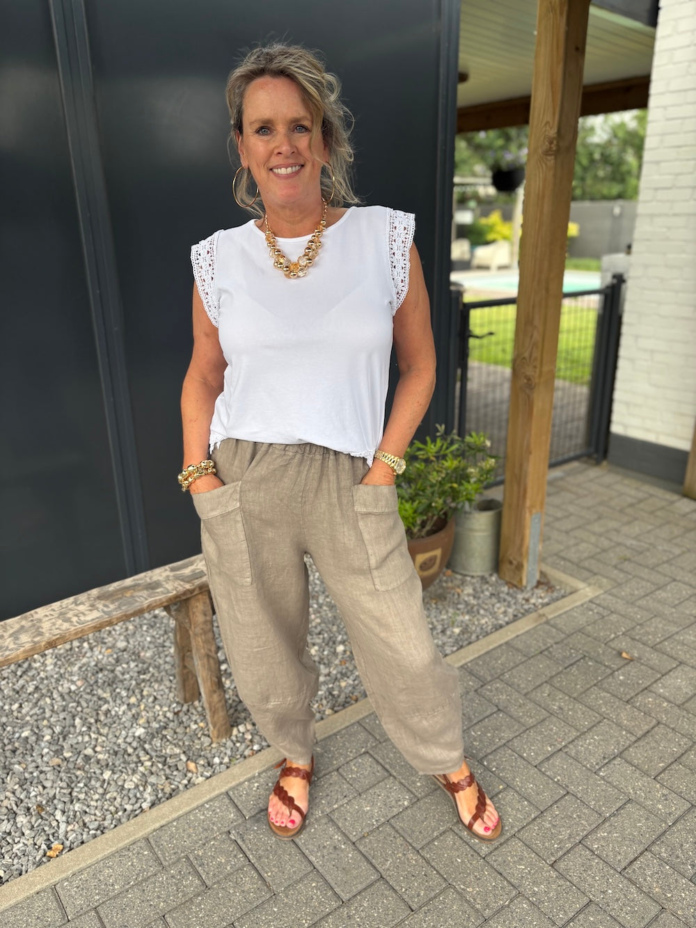 linnen ballonbroek taupe