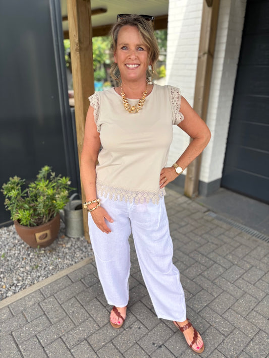 Linnen broek met elastische taille wit