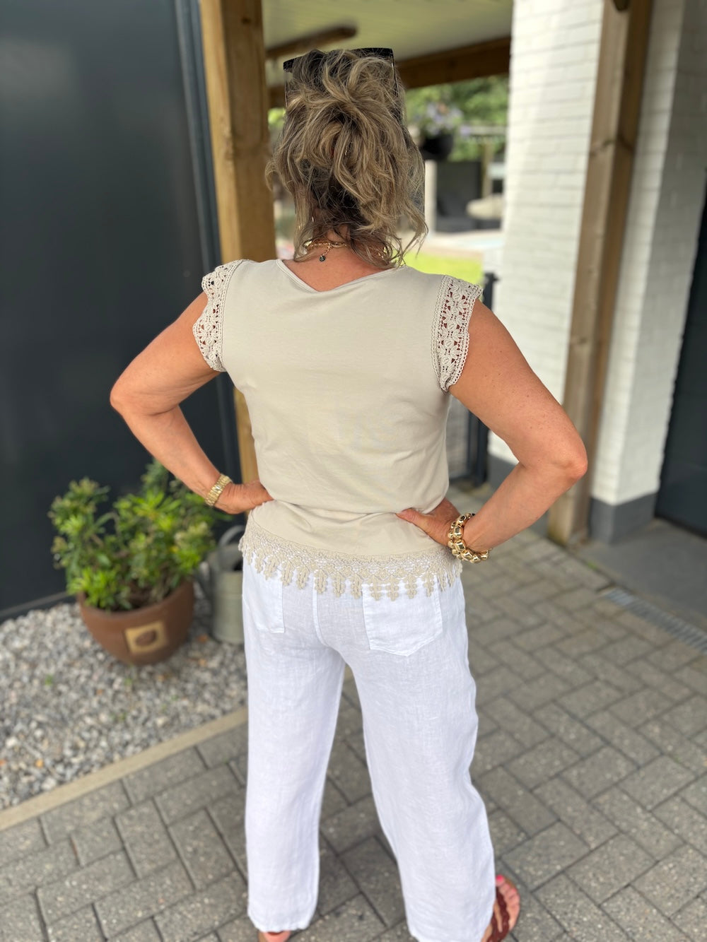 Linnen broek met elastische taille wit