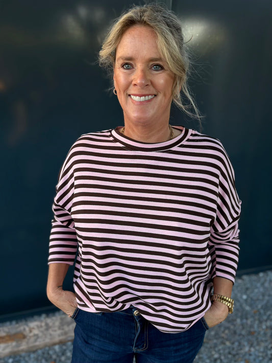 Longsleeve gestreept roze bruin