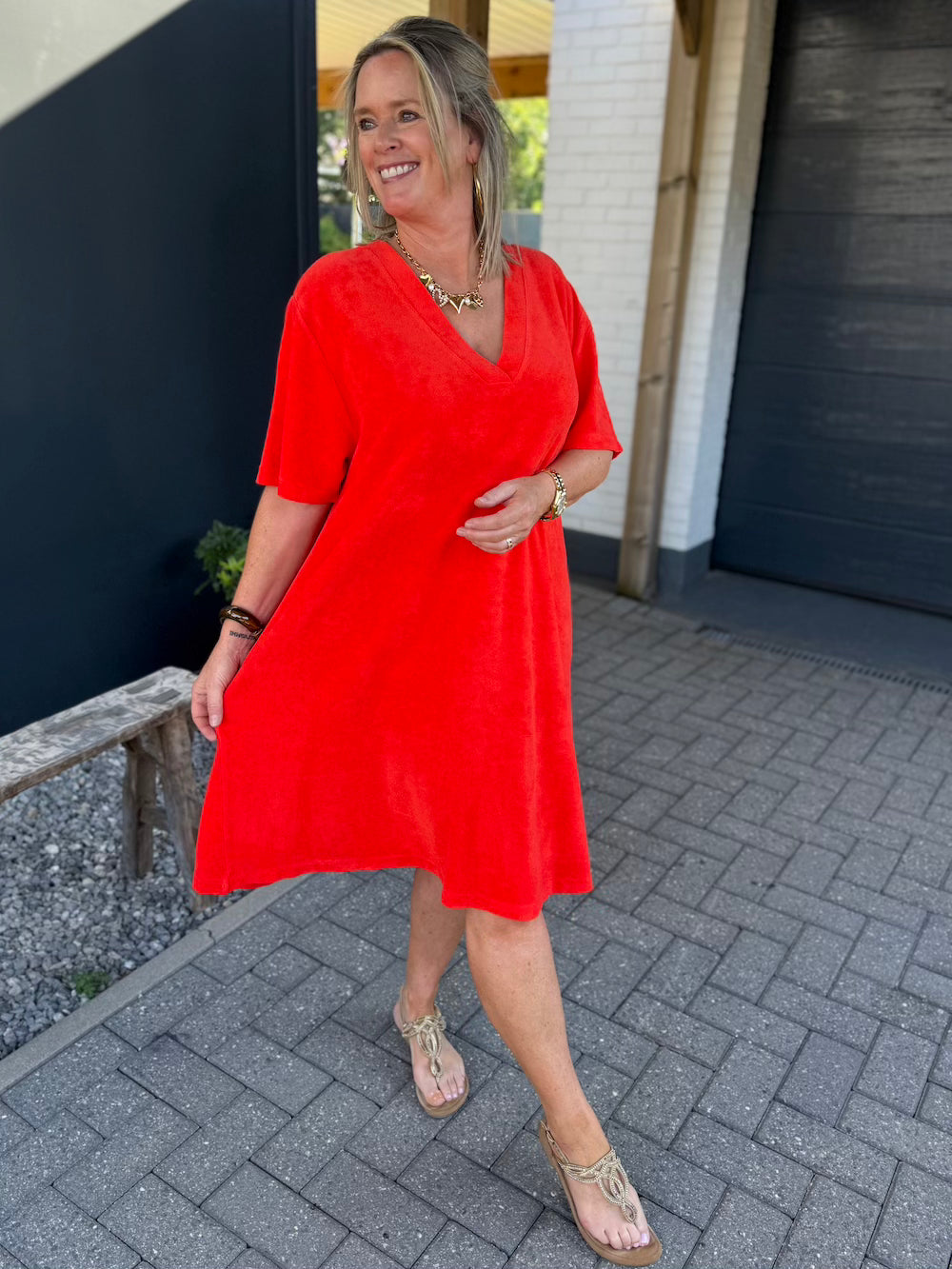 Badstof jurkje oranje rood