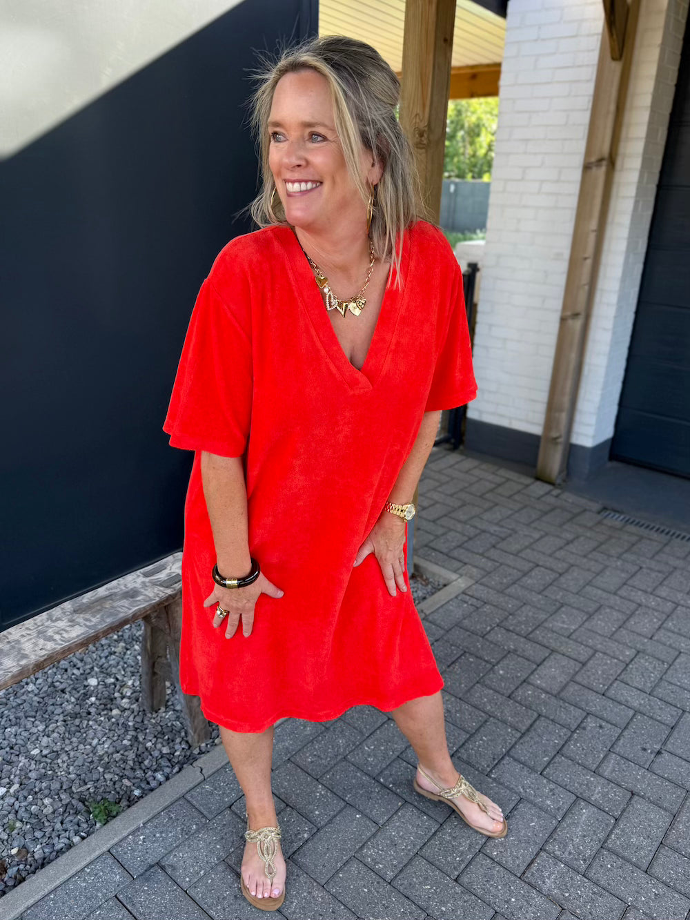 Badstof jurkje oranje rood