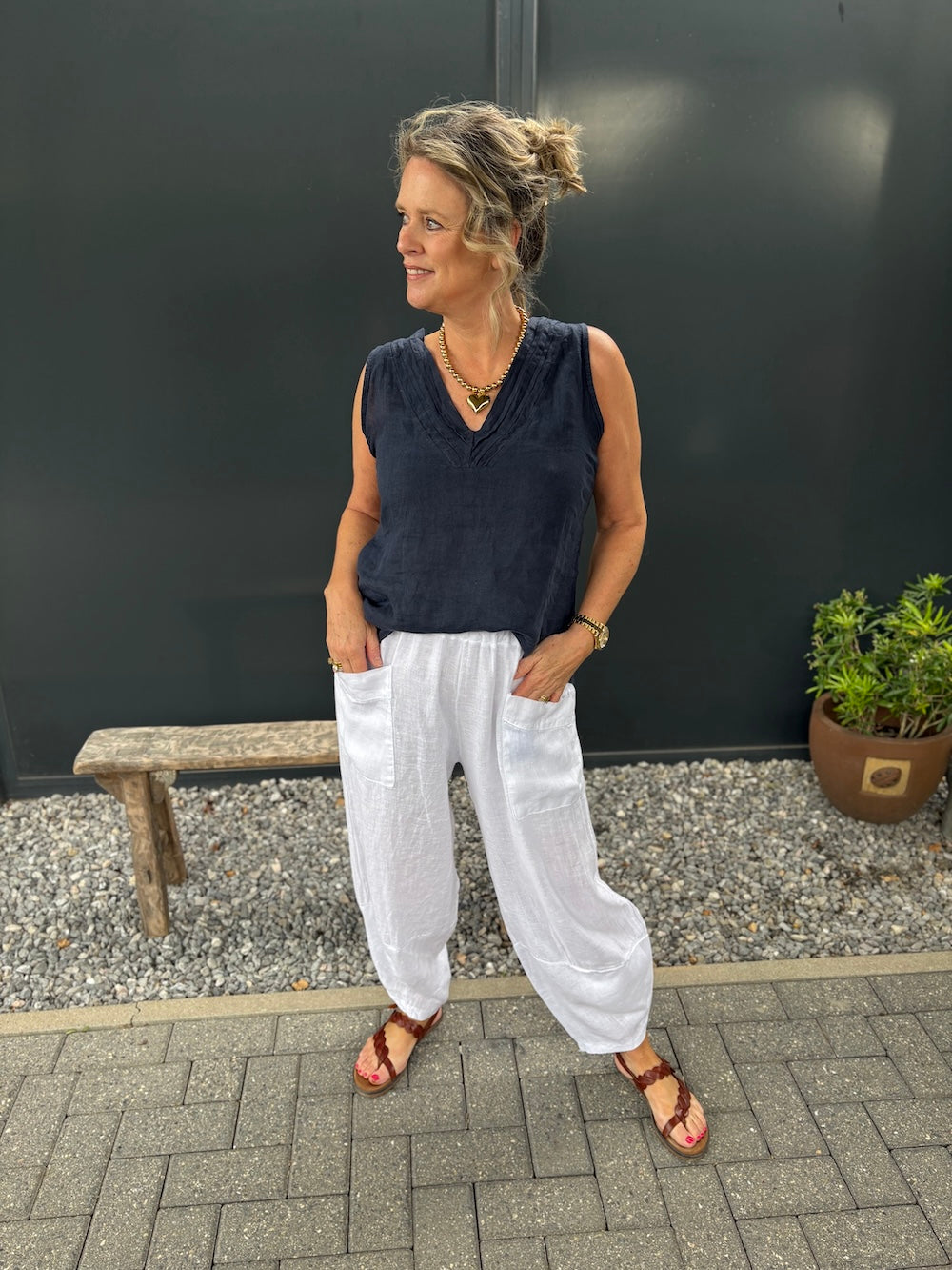 topje linnen marine blauw