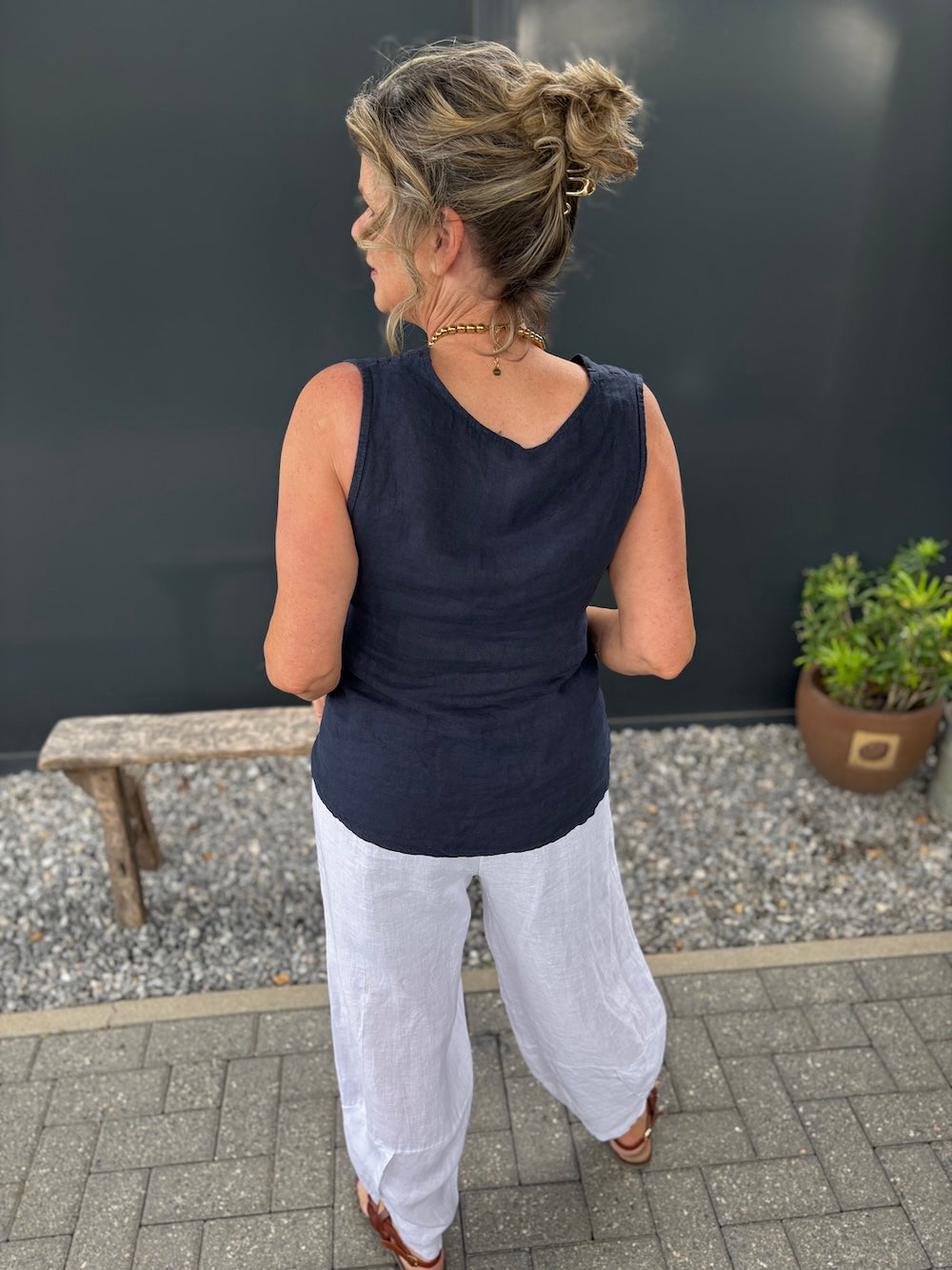 topje linnen marine blauw