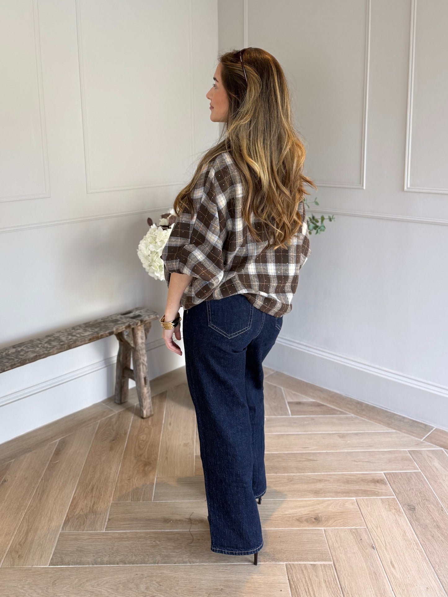 Geruite blouses met pofmouw en sparkles