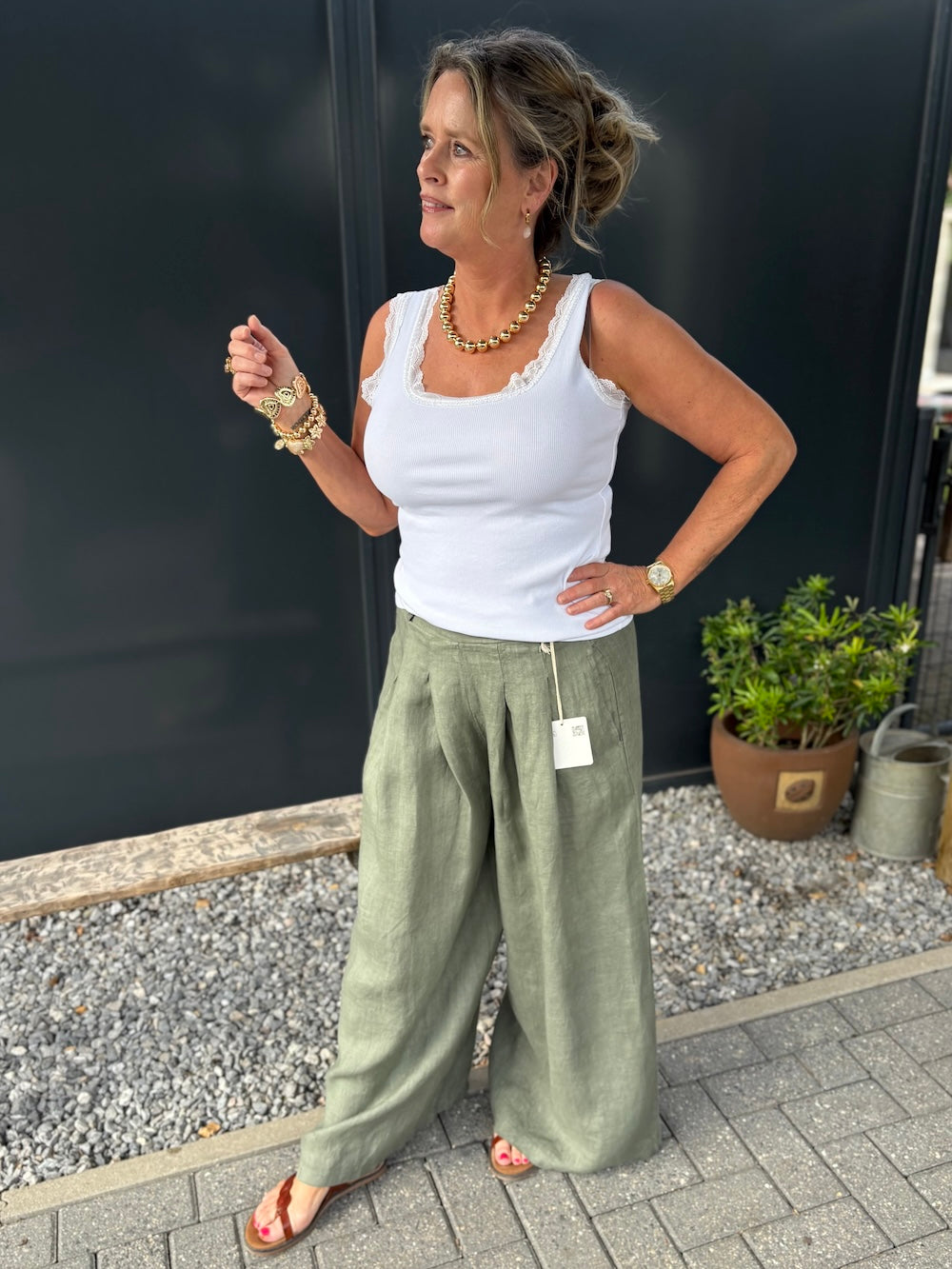 linnen pantalon khaki