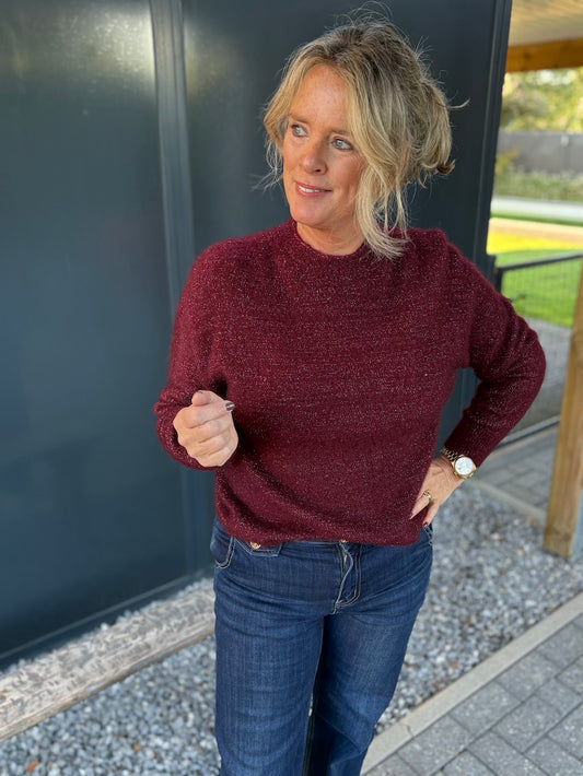 Trui wol met glitter bordeaux