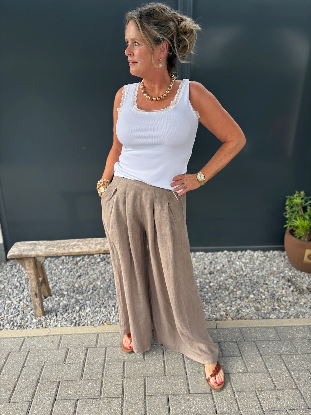 linnen pantalon taupe