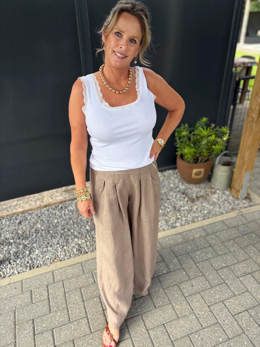 linnen pantalon taupe