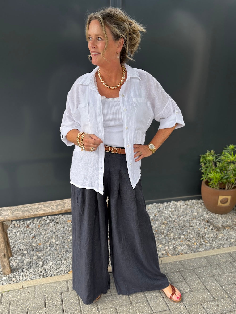 Linnen pantalon marineblauw
