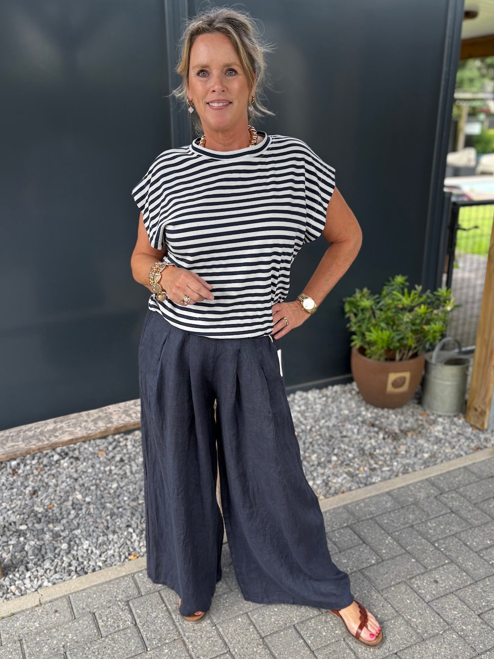 Linnen pantalon marineblauw