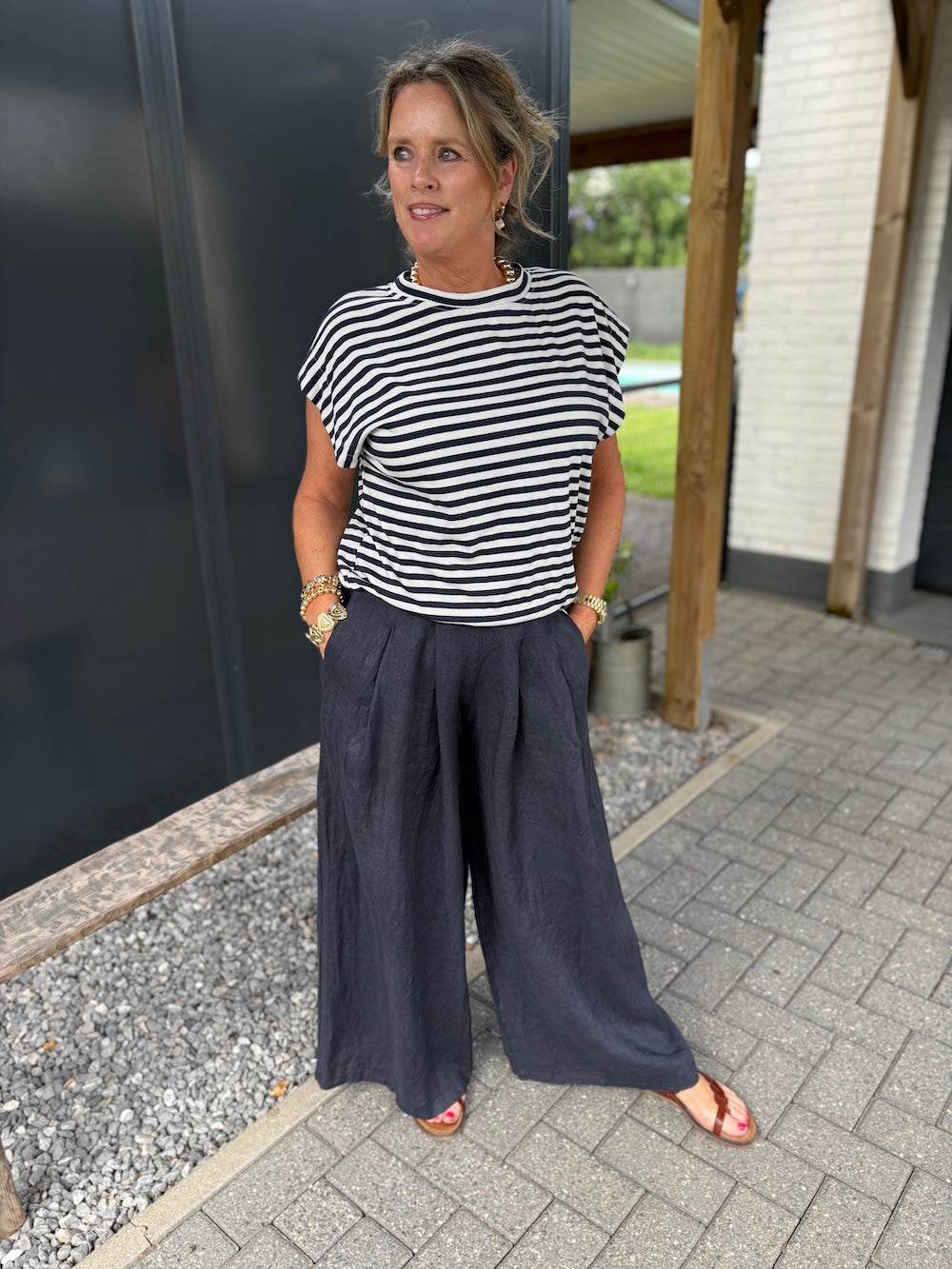 Linnen pantalon marineblauw