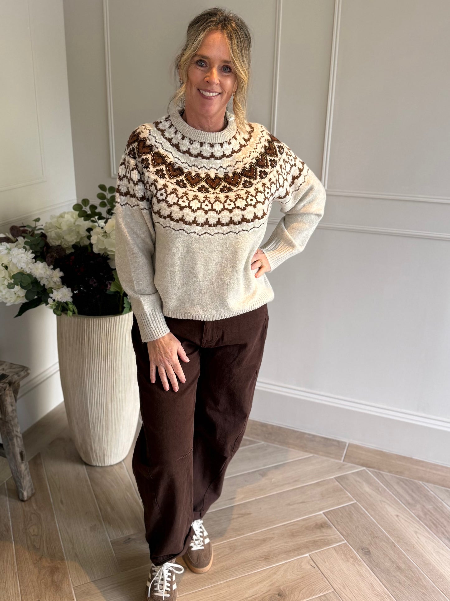 trui scandinavisch patroon beige