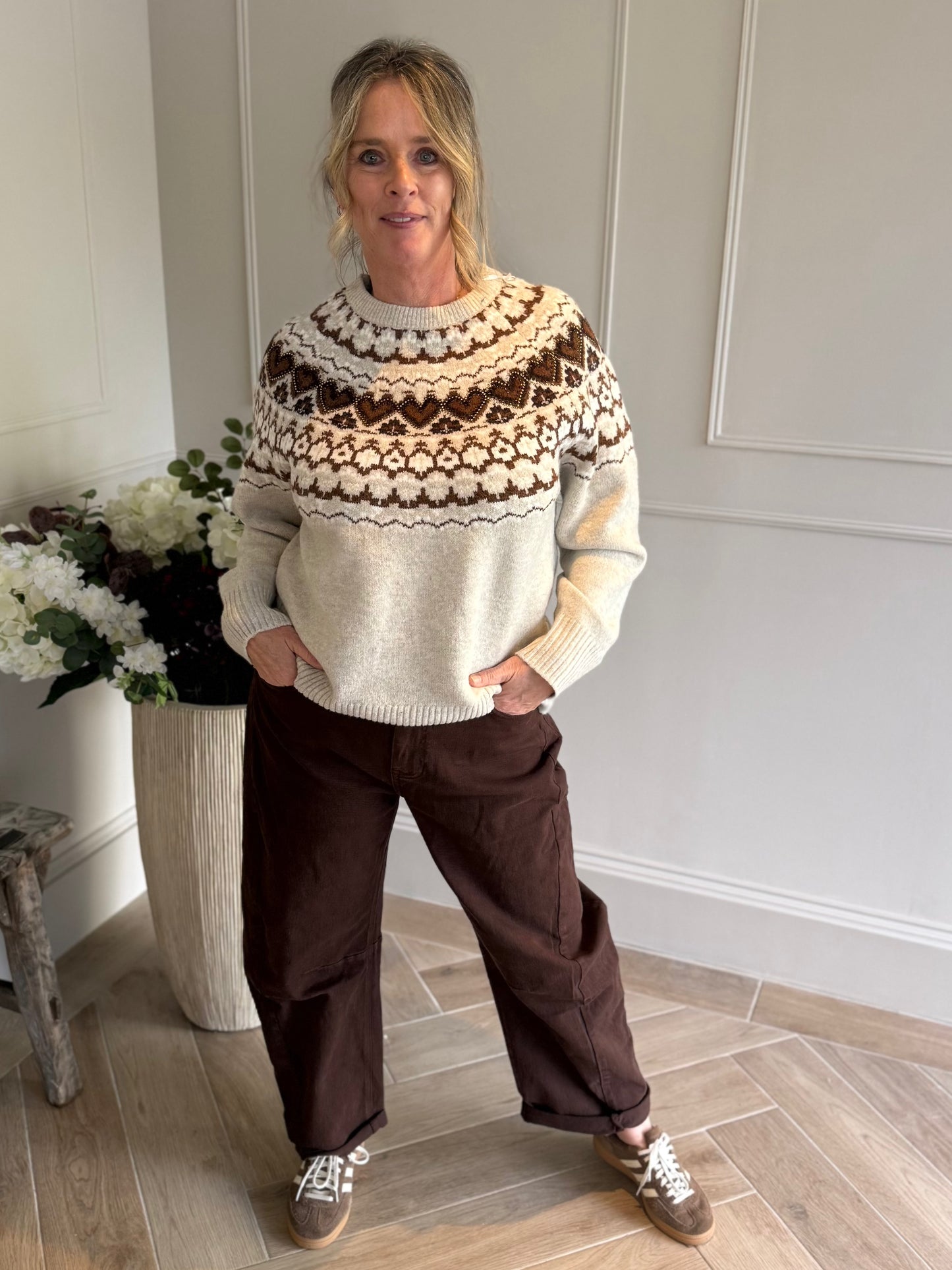 trui scandinavisch patroon beige