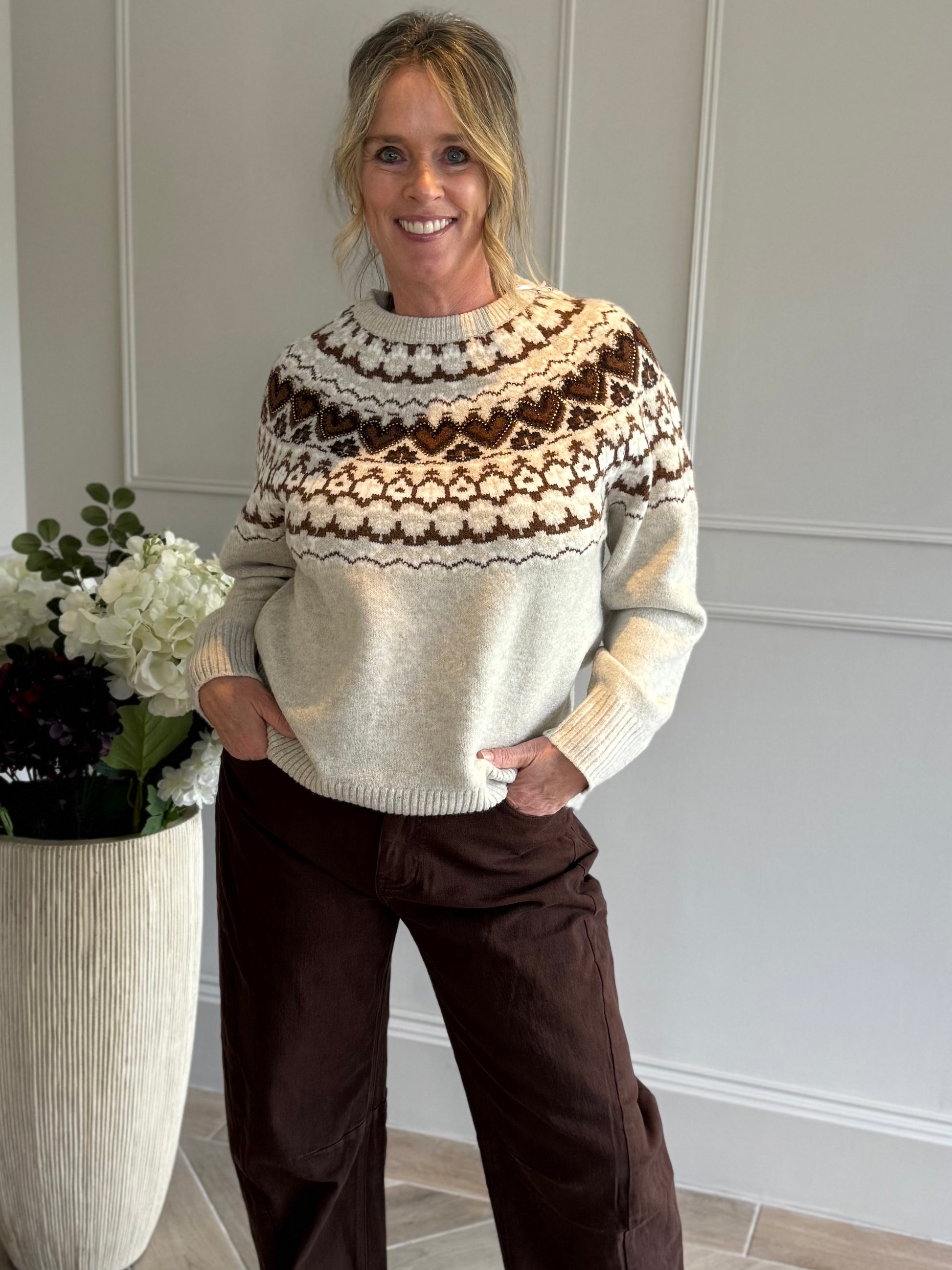 trui scandinavisch patroon beige