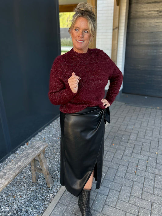 Rok vegan leather met strik zwart