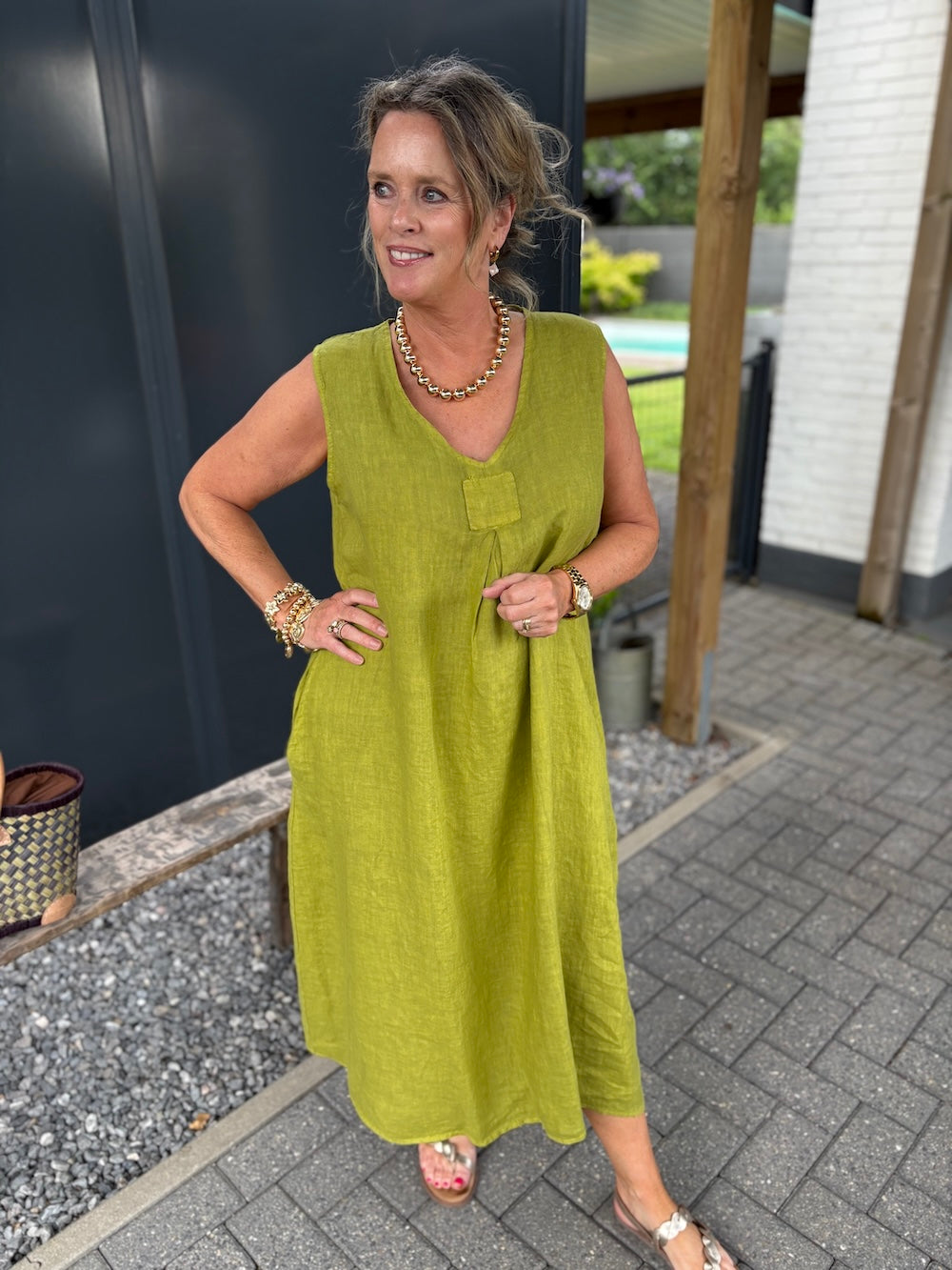 linnen jurk olijfgroen