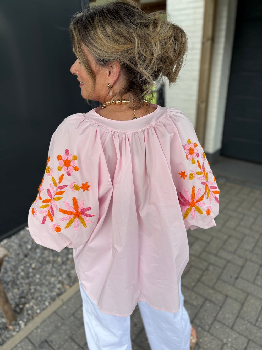 katoenen blouse pofmouw met bloemen