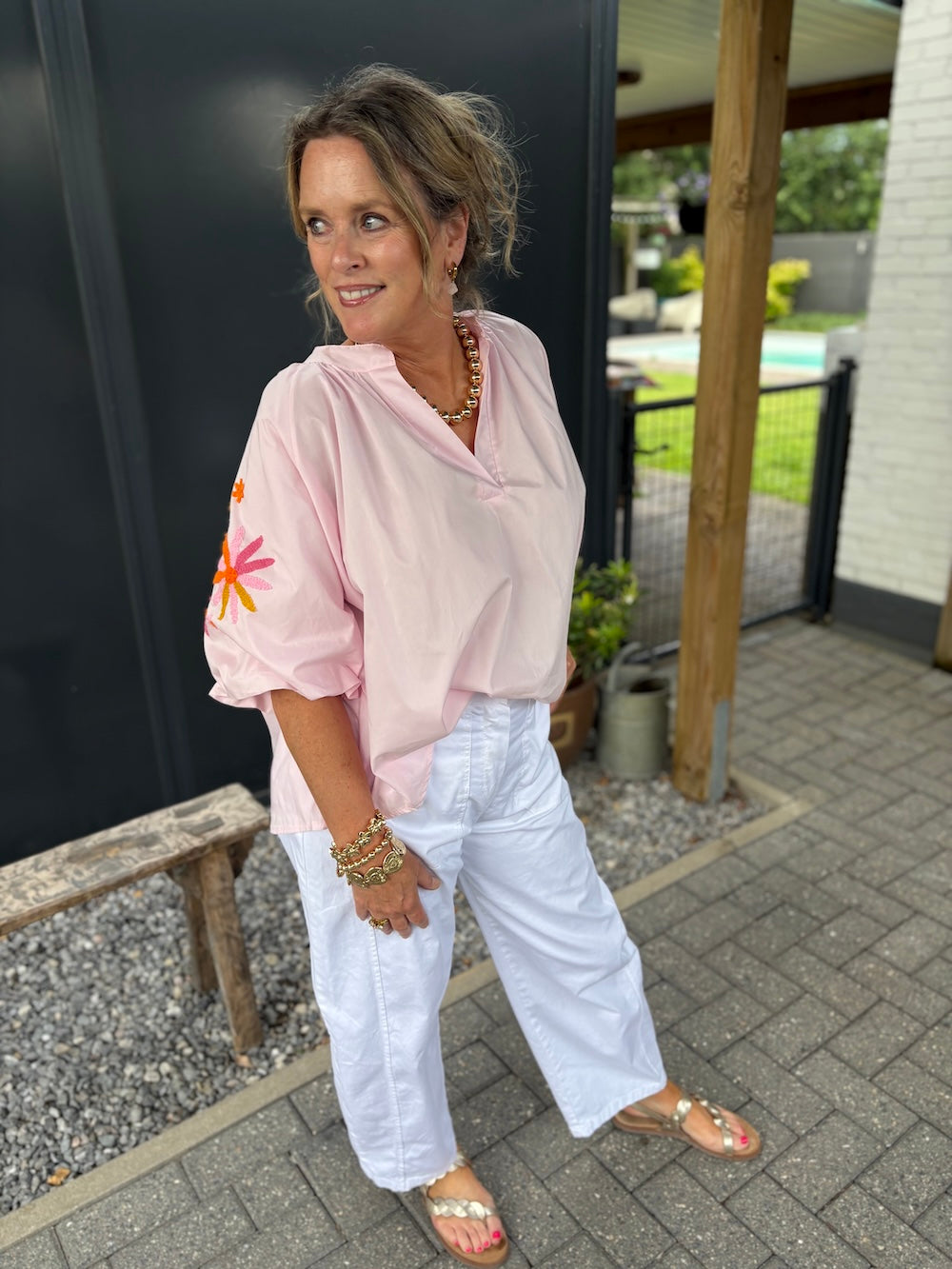 katoenen blouse pofmouw met bloemen