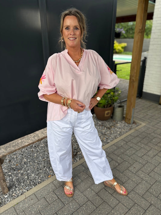 katoenen blouse pofmouw met bloemen