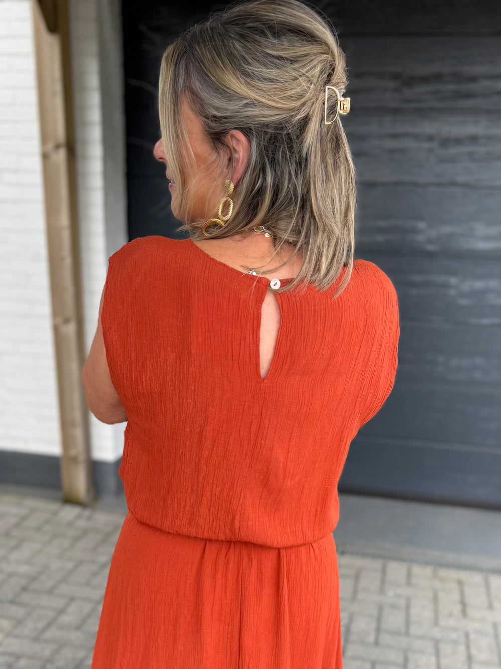 set rok en top met elastische taille brique