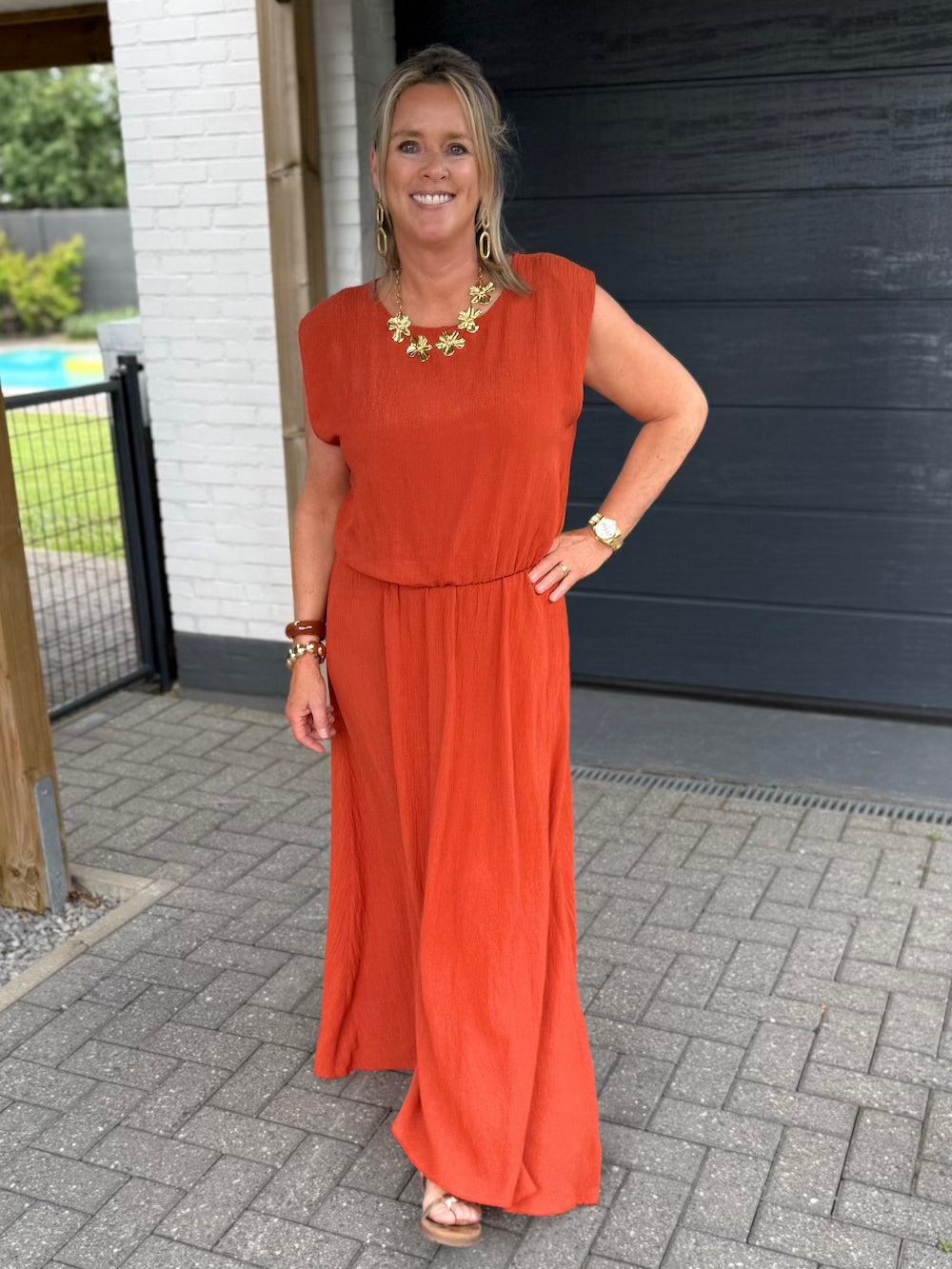 set rok en top met elastische taille brique