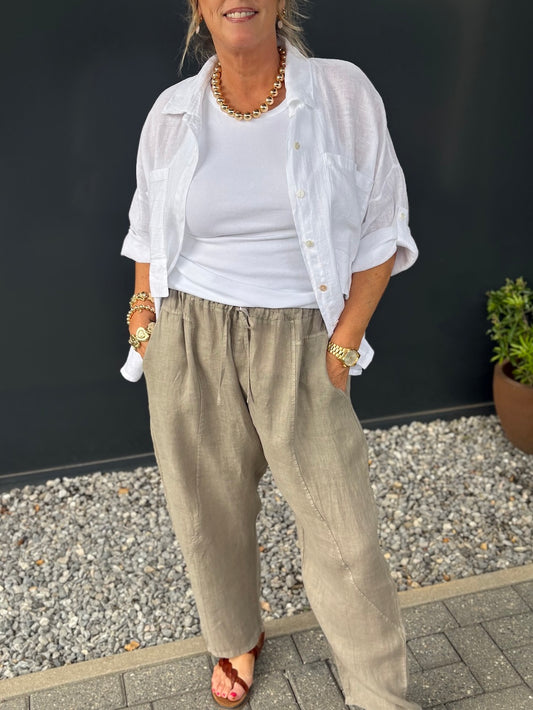 linnen broek taupe