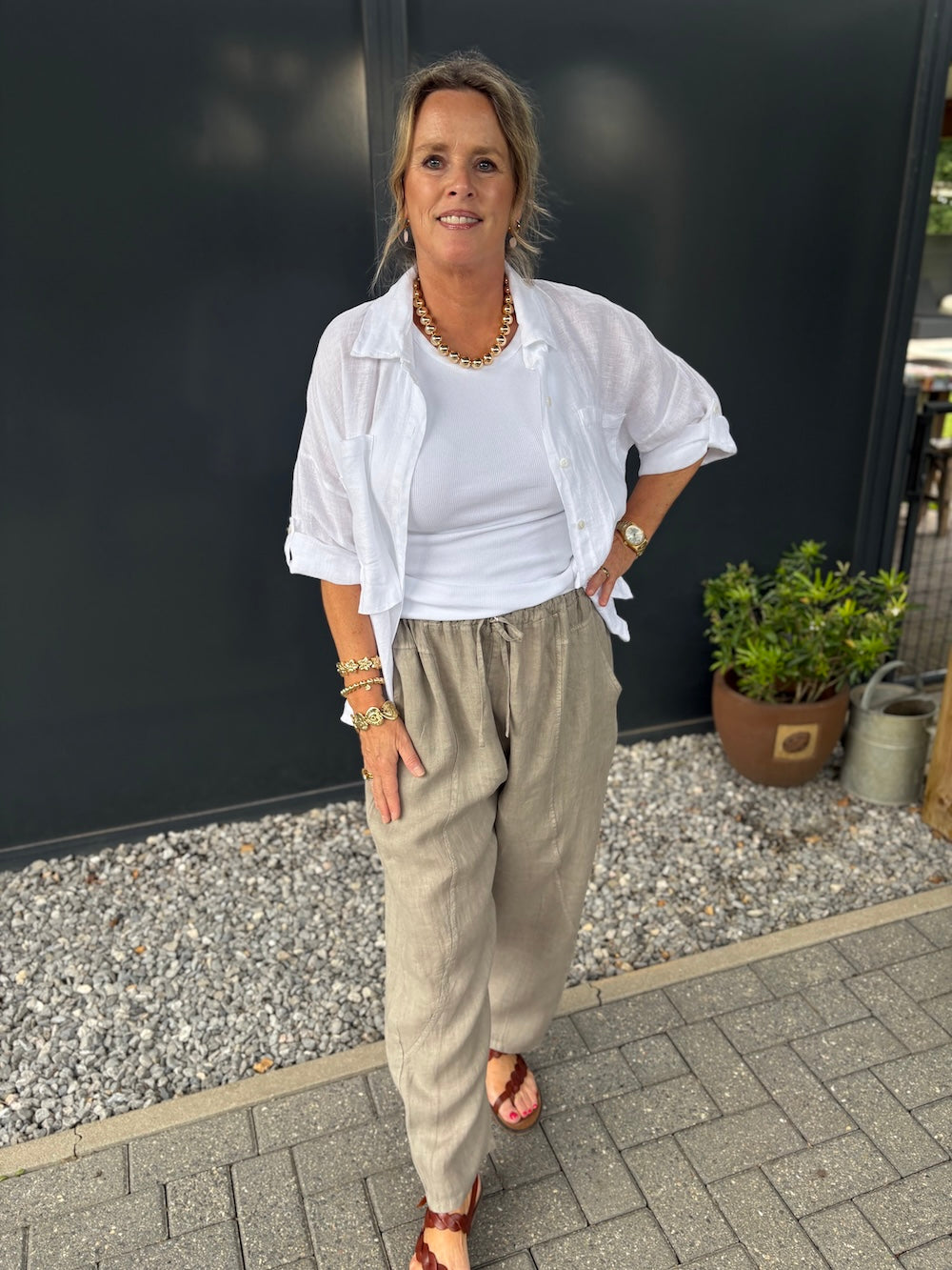 linnen broek taupe