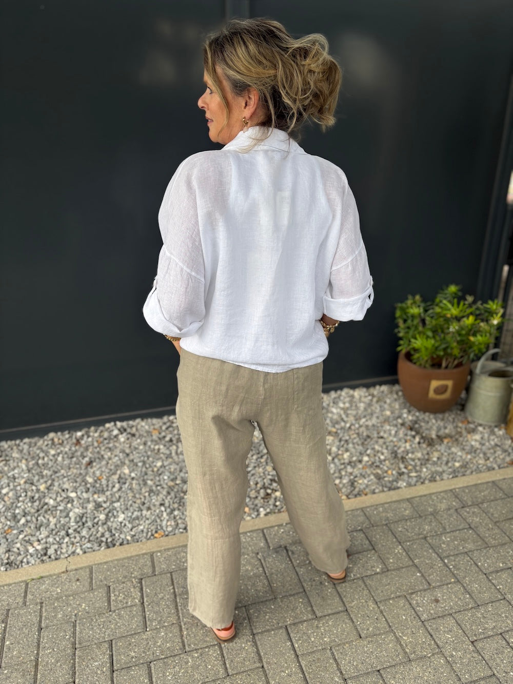linnen broek taupe