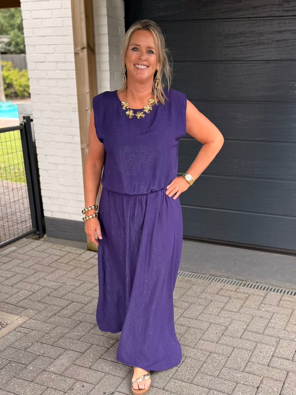 set rok en top met elastische taille paars