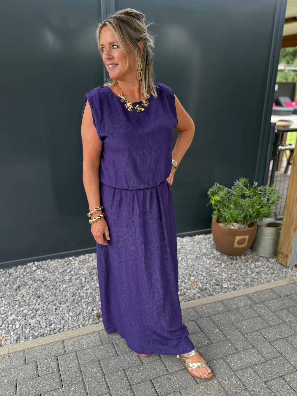 set rok en top met elastische taille paars