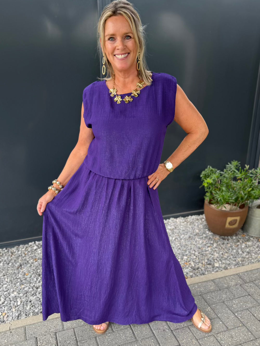 set rok en top met elastische taille paars
