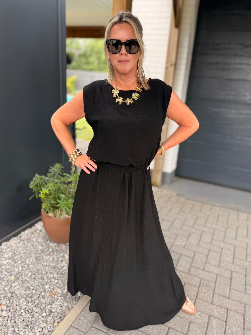set rok en top met elastische taile zwart