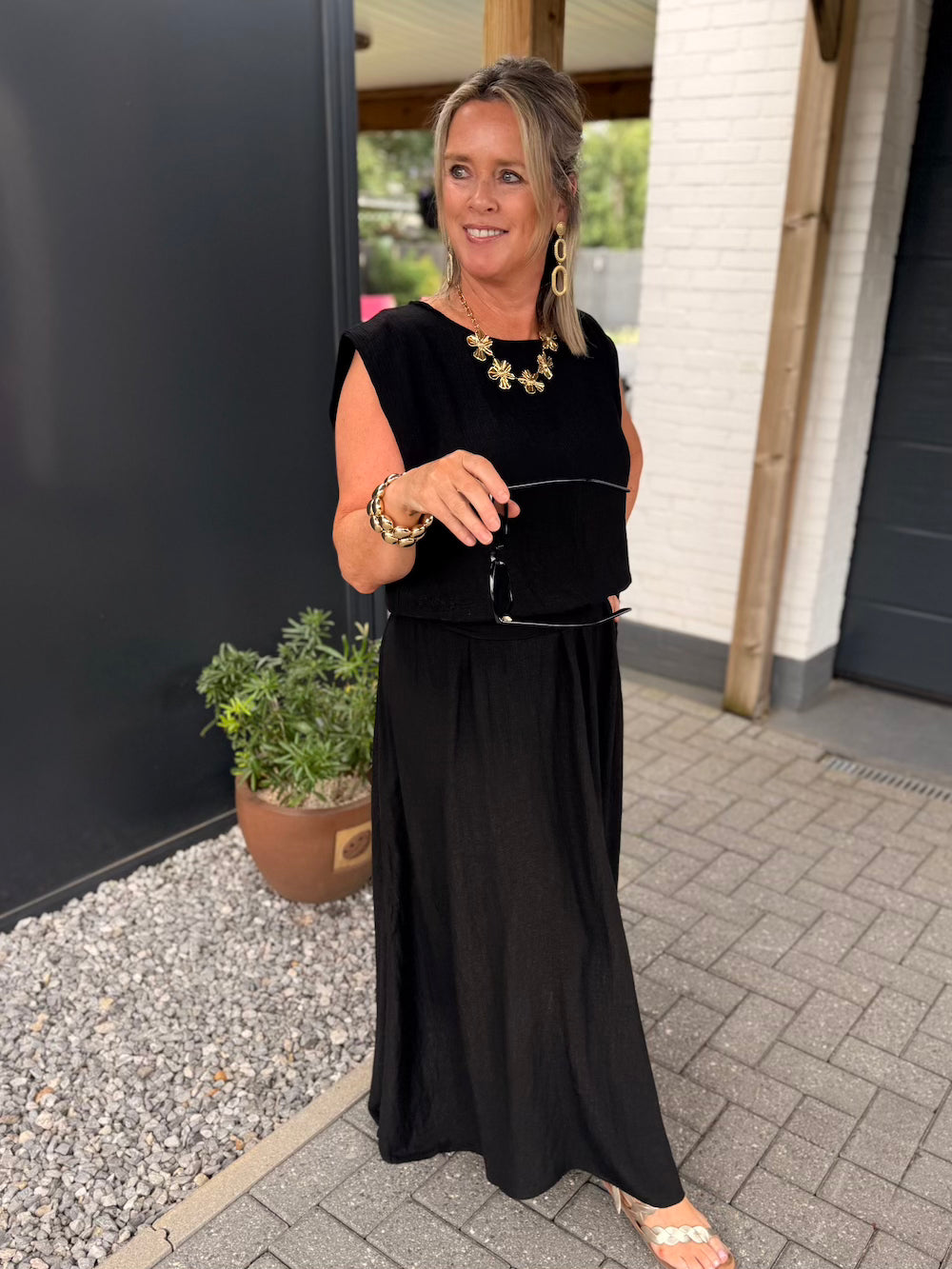 set rok en top met elastische taille zwart