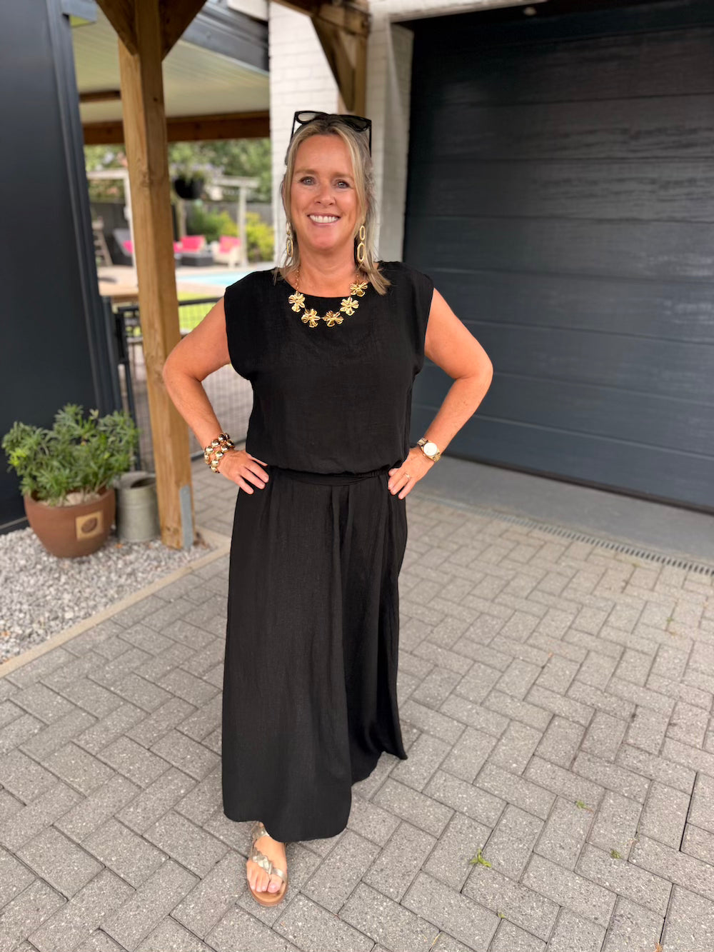 set rok en top met elastische taille zwart