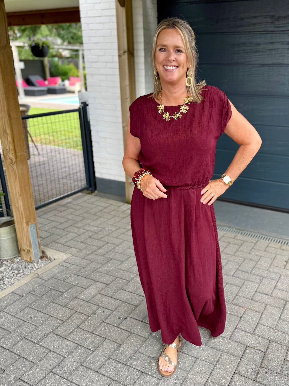set rok en top met elastische taille bordeaux