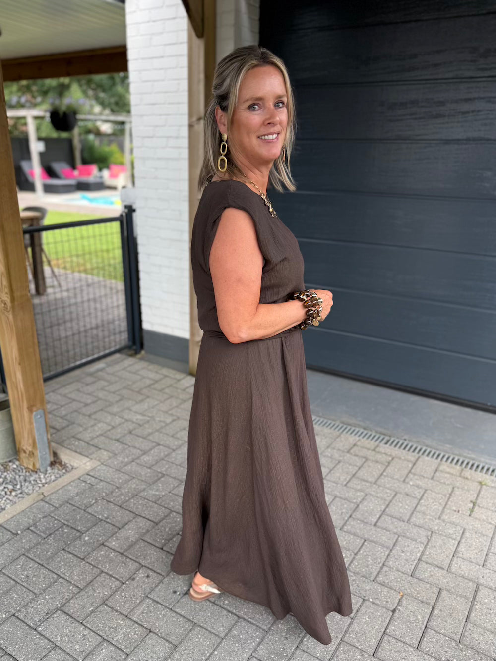 set rok en top met elastische taille bruin
