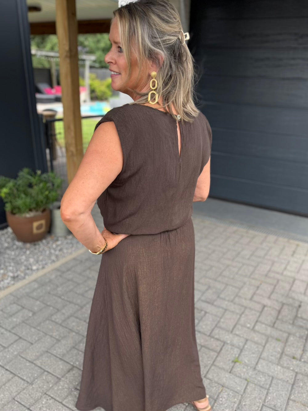 set rok en top met elastische taille bruin
